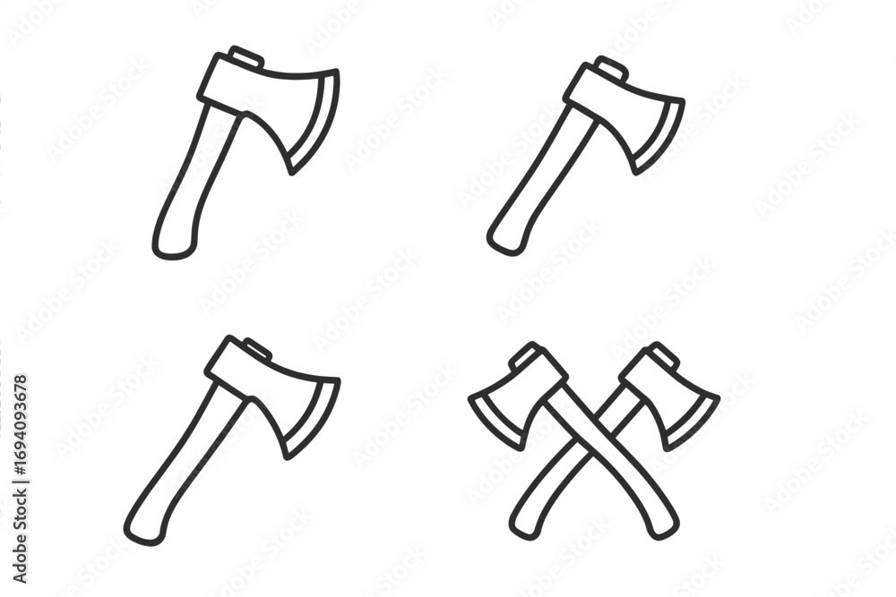 Poster axe icon set vector. simple linear pictogram collection. minimal line art symbol for lumberjack, woo