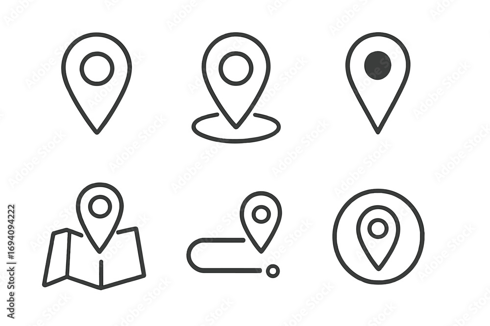 Poster map pin line icon set. location marker, navigation pointer, and destination symbol collection. minim