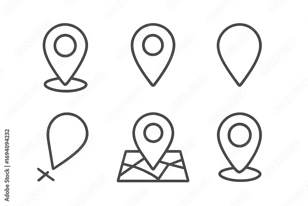 Poster map pin line icon set. location marker symbol collection for web and ui design. simple outline picto