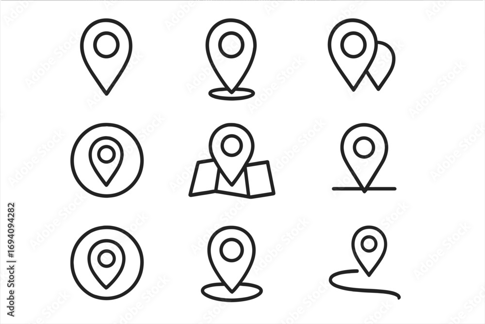 Aufkleber map pin line icon set. location marker and destination pointer collection. minimalist linear pictogr