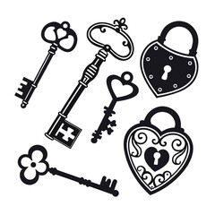 Antique lock and key silhouettes vintage