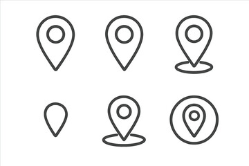 Map pin line icon set. Location marker, destination pointer, GPS navigation symbols. Minimal outline pictogram for web, app, UI, UX, graphic design and address finding.