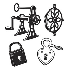 Antique lock mechanisms and gears padlock