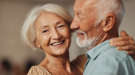 elderly couple over  dances joyfully in their cozy home with polished wooden floor