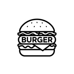 A minimalist line drawing of a burger with the word 