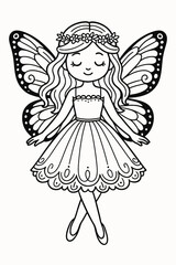 Enchanting fairy with butterfly wings in a delicate floral crown illustration