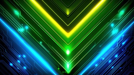 Fototapeta premium High-contrast tech background with neon lime green Ethereum and Ripple outlines, circuit board patterns, glowing data streams, deep blue and neon cyan color scheme.