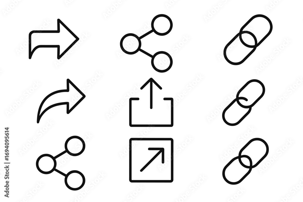 Poster share and link line icon set, outline style web and app icons, vector share arrow, external link, ch
