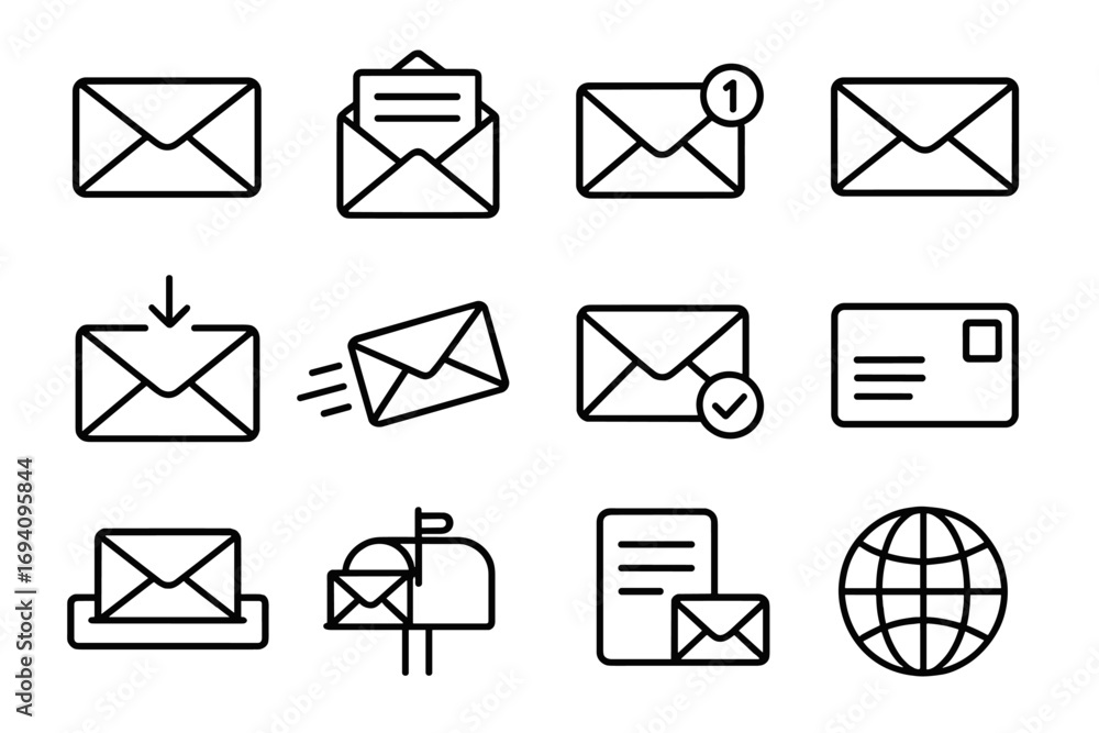 Poster mail and envelope line icon set. vector outline symbols for post, email, and messages. signs for web