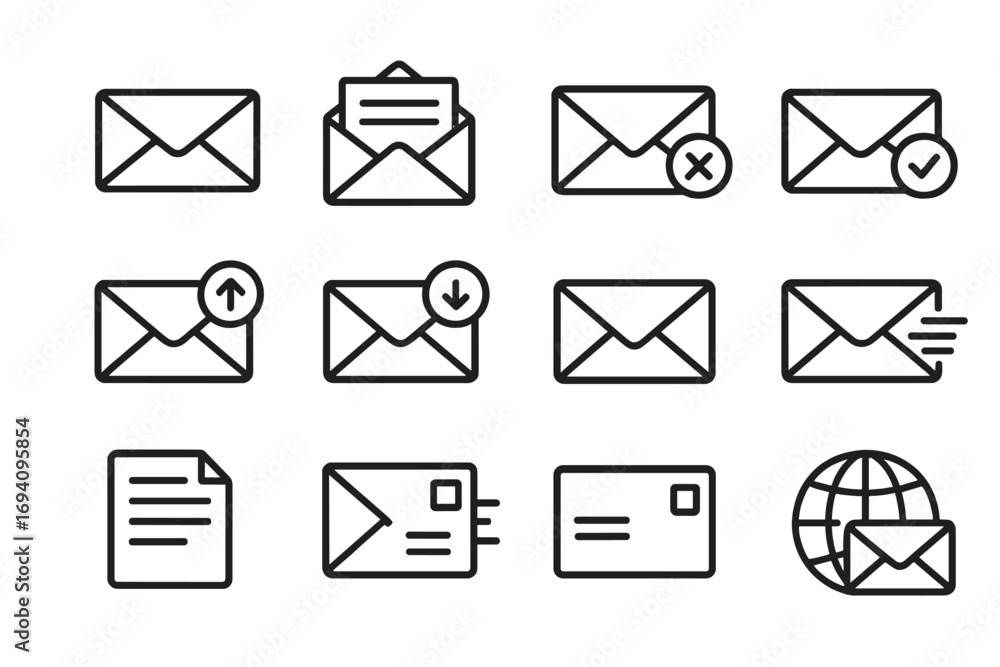 Poster mail envelope line icon set. vector symbols for web and apps. outline signs for message, email, send