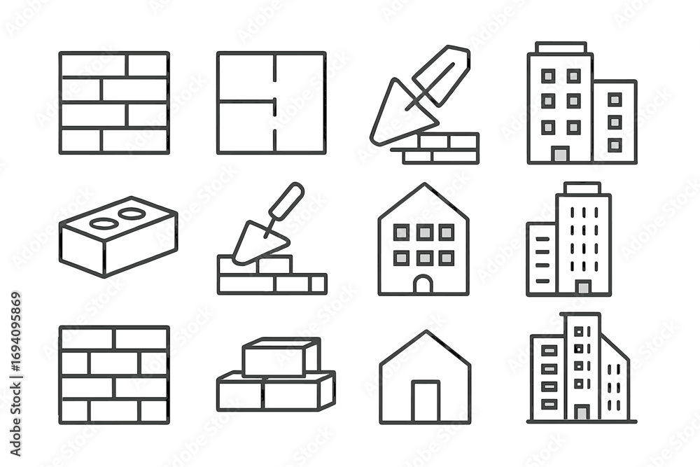 Poster building and construction line icon set. vector outline symbols for architecture, real estate. inclu