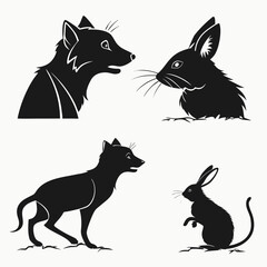 Black animal silhouettes facing each other rabbit mouse