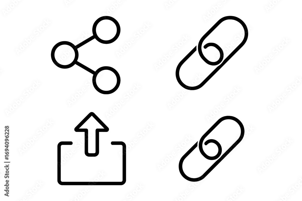Aufkleber vector icon set of share, link, and upload symbols. outline graphic elements for web design, mobile 