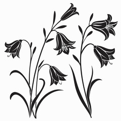 Black floral silhouettes bell shaped flowers nature