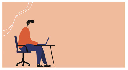 Focused man working on a laptop at a minimalist desk, illustrating productivity, remote work, or online learning. Ideal for business and technology themes.