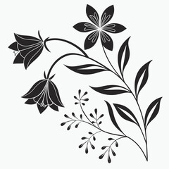 Black floral silhouettes with delicate leaves white