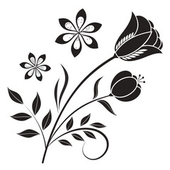 Black floral silhouettes with leaves and swirls flower