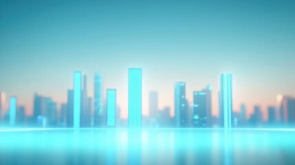 Fototapeta premium Blue glow reflecting on a glass skyscraper, adding a modern touch to the city skyline.