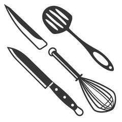 Black kitchen utensils collection cooking tools knife