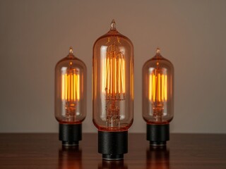 Trio of RetroStyle Filament Bulbs with Amber Tinted Glass, Glowing Warmly.