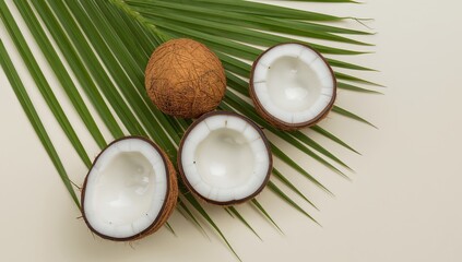 Tropical Arrangement. Brown, Green, and White Textures on a Beige Backdrop.