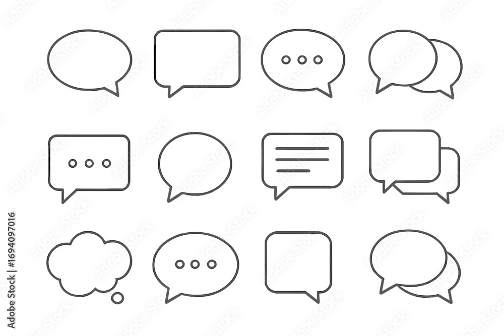 Poster speech bubble and thought cloud line icon set. chat, message, and communication symbols. simple outl