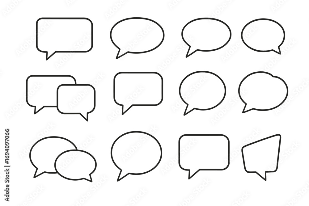 Poster Speech bubble line icon set. Chat bubble collection. Empty text box for quote, message, dialogue, comment. Communication concept for web, social media, apps. Vector outline.