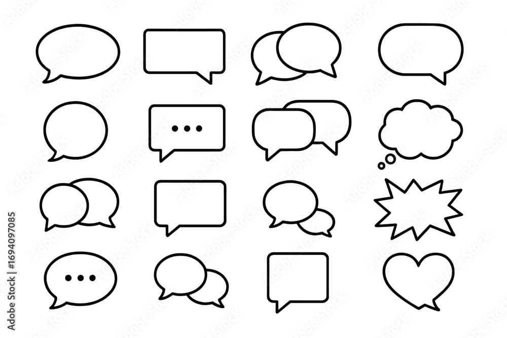 Aufkleber speech bubble line icon set for communication concepts. vector talk bubbles for chat, messaging, and