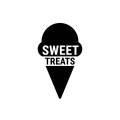 Black and white graphic of an ice cream cone with the words 