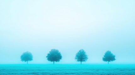 Fototapeta premium Blue fog settling over a quiet countryside landscape.