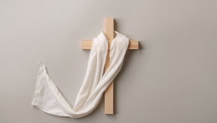 Wooden Crossroads with Draped Fabric, Subtle Lighting, Minimalist Aesthetic.