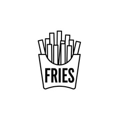 Simple line art illustration of french fries in a takeaway container.