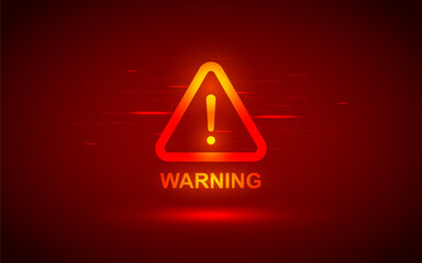 Glowing Red Warning Sign Vector with Light Alert Danger Caution and Attention