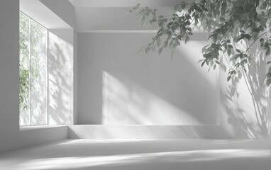 Minimalist, sunlit interior scene