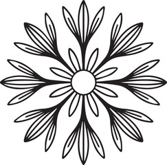 Black outline mandala with delicate radial lines symmetrical