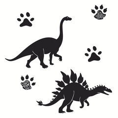 Dinosaur silhouettes and footprints prehistoric ancient
