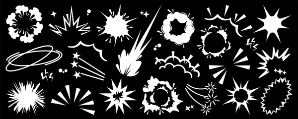 Comic explosion shape collection. Cartoon boom, blast, and starburst forms. Perfect for comic design and creative effects