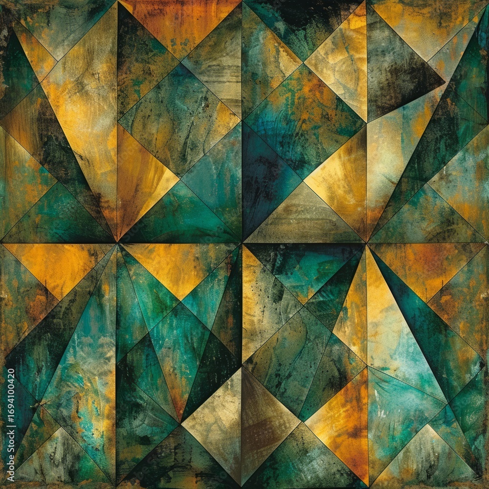 Aufkleber The image showcases a vibrant and abstract geometric pattern filled with sharp, angular shapes