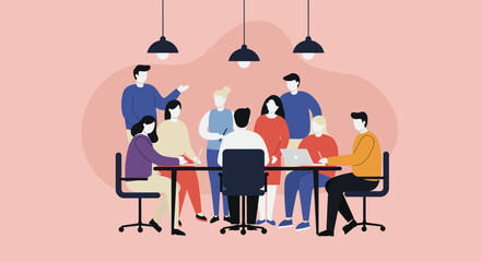 Diverse team collaborating in a modern office meeting, discussing ideas and planning projects. Represents teamwork, innovation, and business strategy.