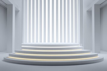 White architectural podium with luminous lines