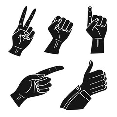 Fototapeta premium Five black hand gesture icons silhouette peace