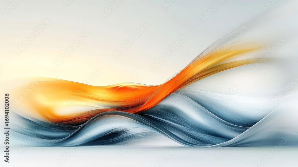 Poster dynamic abstract illustration of swirling shapes and waving curves on a bright colorful backdrop