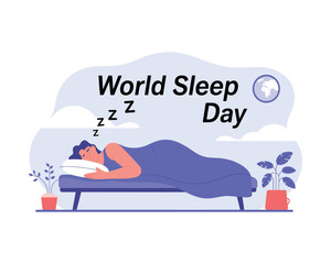 World Sleep Day : An illustration of a person sleeping on the bed.