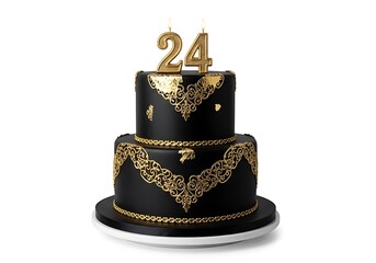 Luxury black cake with gold lace 24 topper