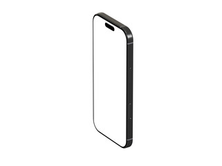 High-quality photo of a black smartphone with a blank screen, perfect for app presentations or technology concepts.  Clean design, isolated on white.