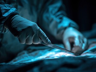 Surgical Procedure with Gloved Hand Holding Surgical Instrument