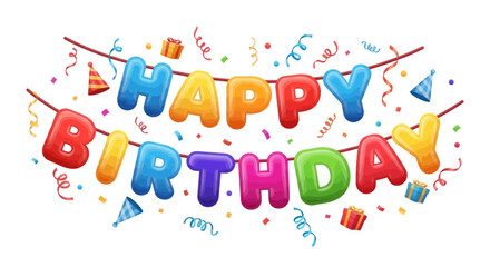 Colorful Balloon Birthday Banner with Confetti.