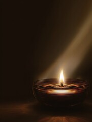 Soft Light Emanates From a Flickering Candle in a Darkened Space, Creating a Warm and Tranquil Atmosphere for Relaxation