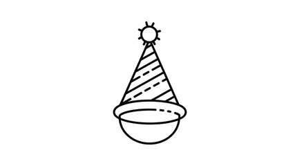 Simple Line Art Party Hat Icon with Stripes and Pom-Pom.