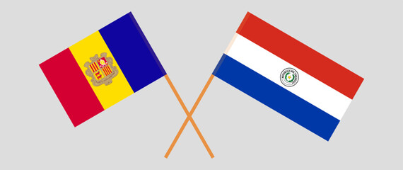 Crossed flags of Andorra and Republic of Paraguay. Official colors. Correct proportion. Vector illustration